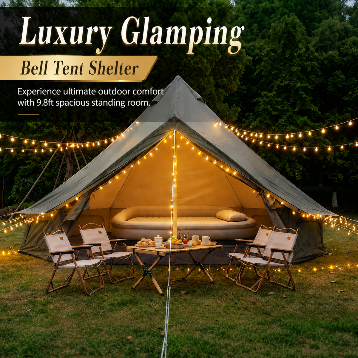 9.8 ft Oxford Bell Tent with Stove Jack for 3–4 People