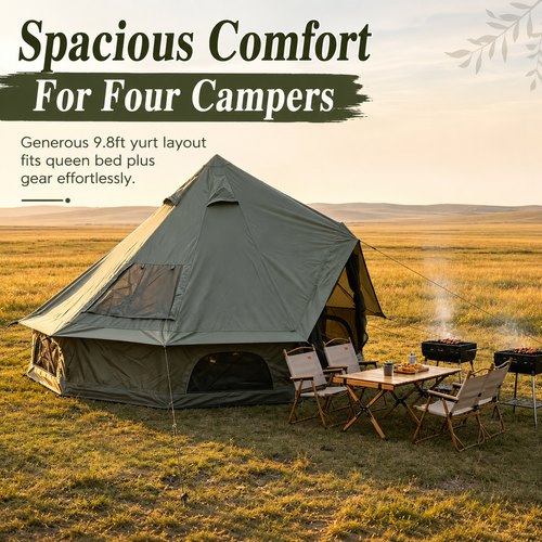 9.8 ft Oxford Bell Tent with Stove Jack for 3–4 People