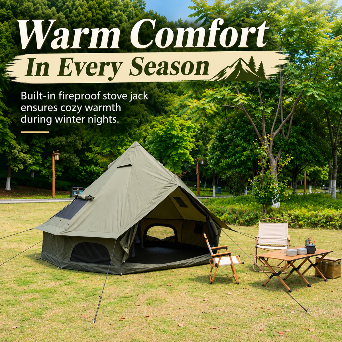 9.8 ft Oxford Bell Tent with Stove Jack for 3–4 People