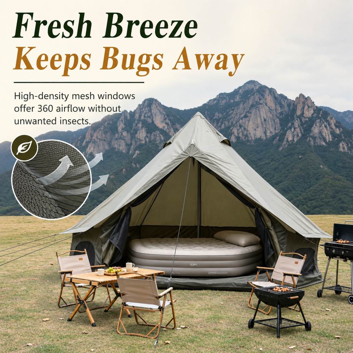 9.8 ft Oxford Bell Tent with Stove Jack for 3–4 People