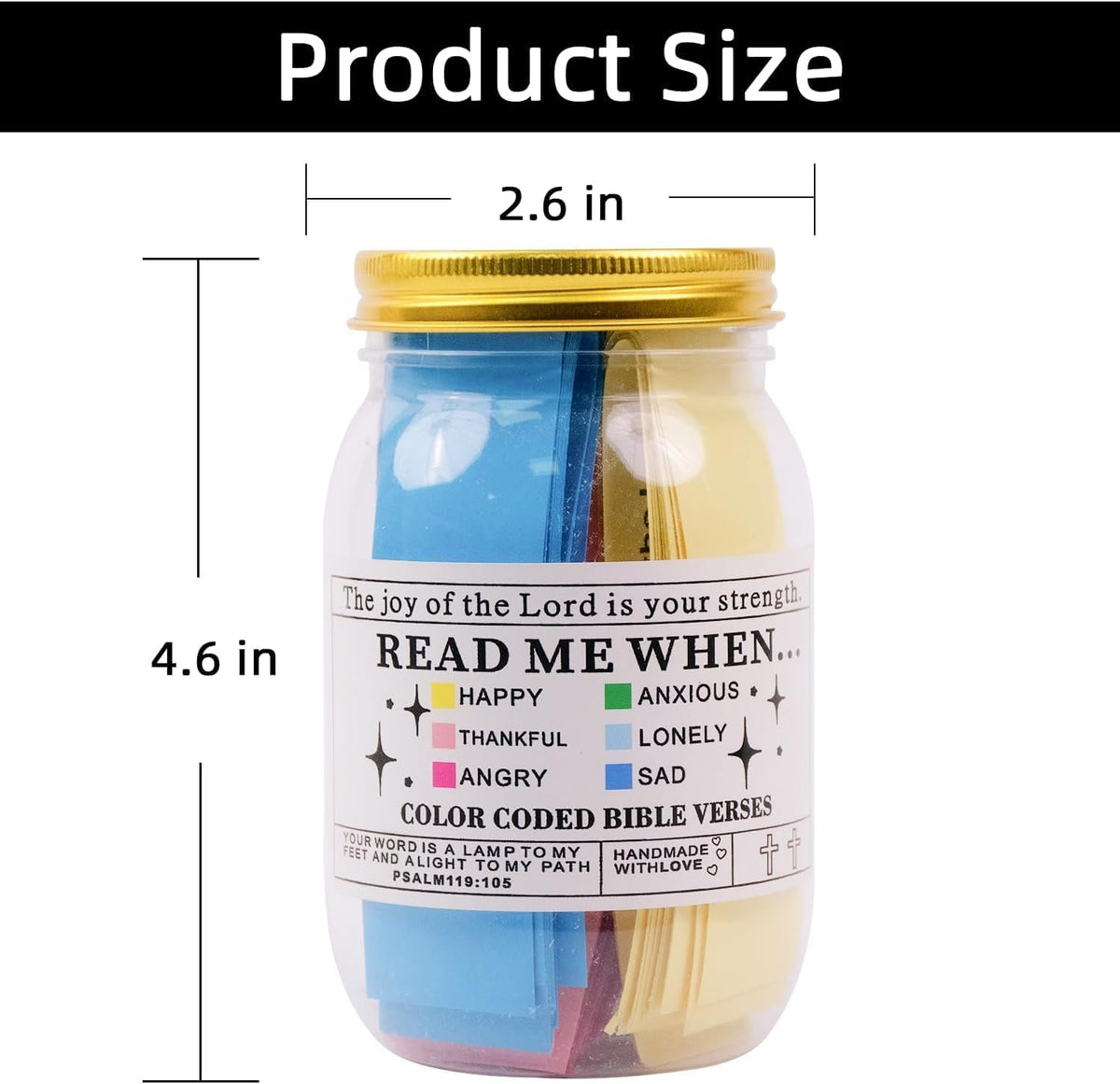Bible Verse Jar with Color-Coded Scriptures for 6 Emotions