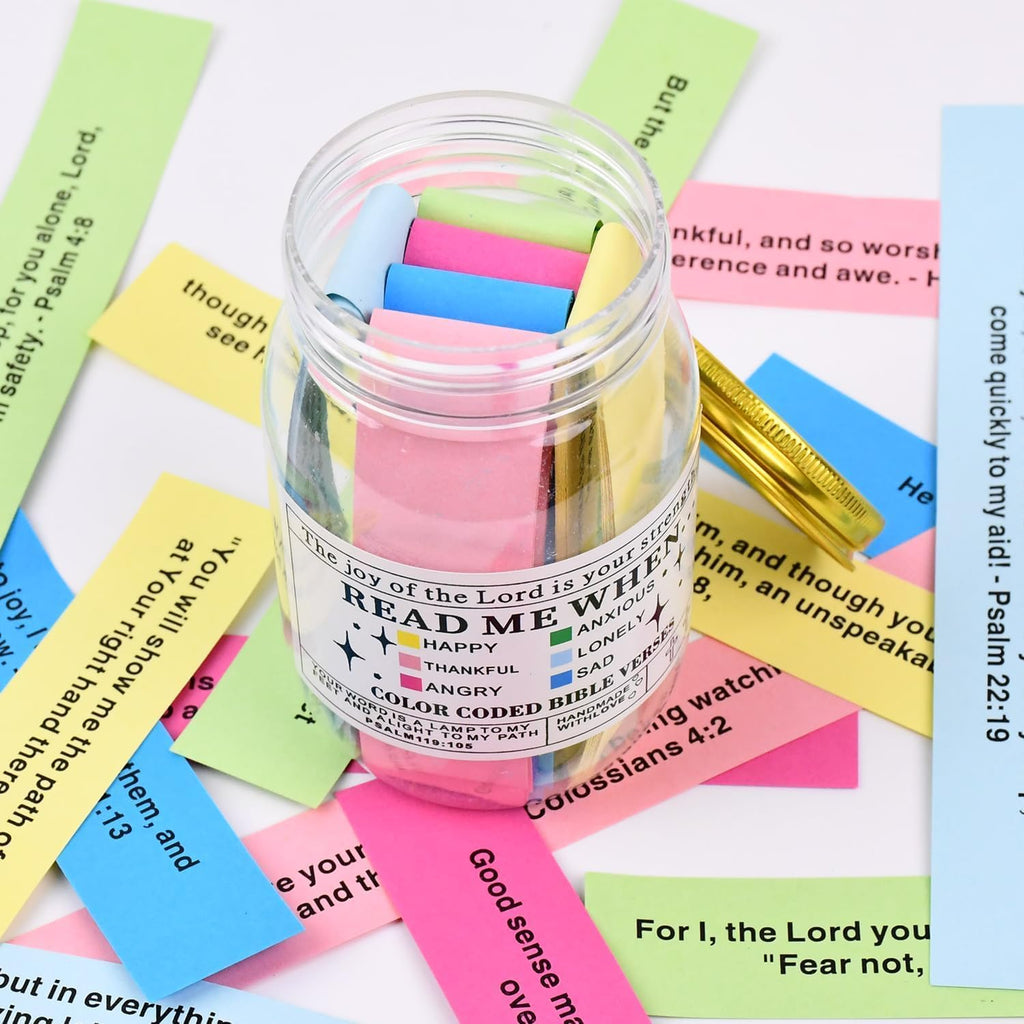 Bible Verse Jar with Color-Coded Scriptures for 6 Emotions