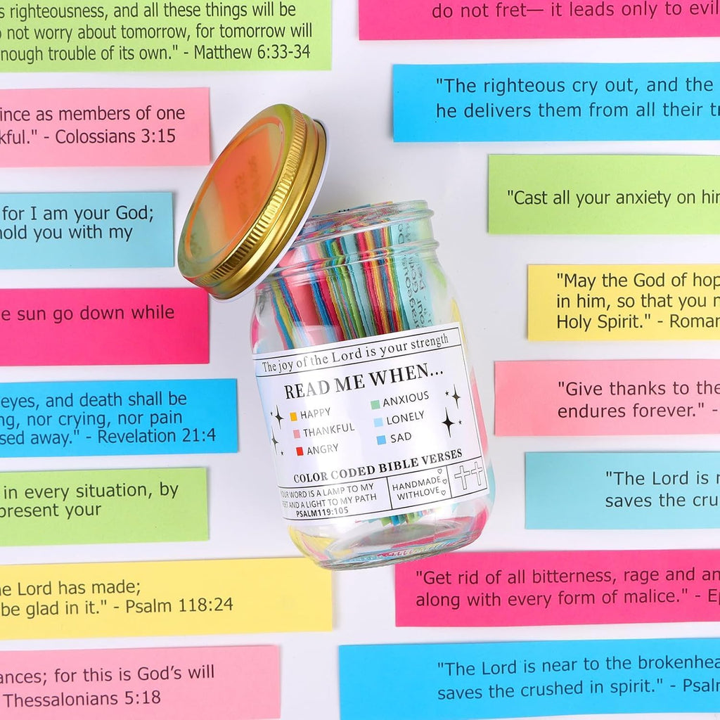 Bible Verse Jar with Color-Coded Scriptures for 6 Emotions