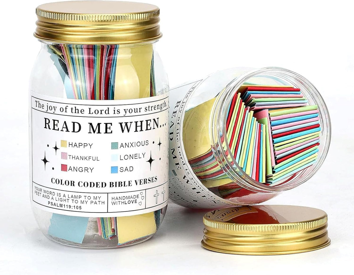 Bible Verse Jar with Color-Coded Scriptures for 6 Emotions