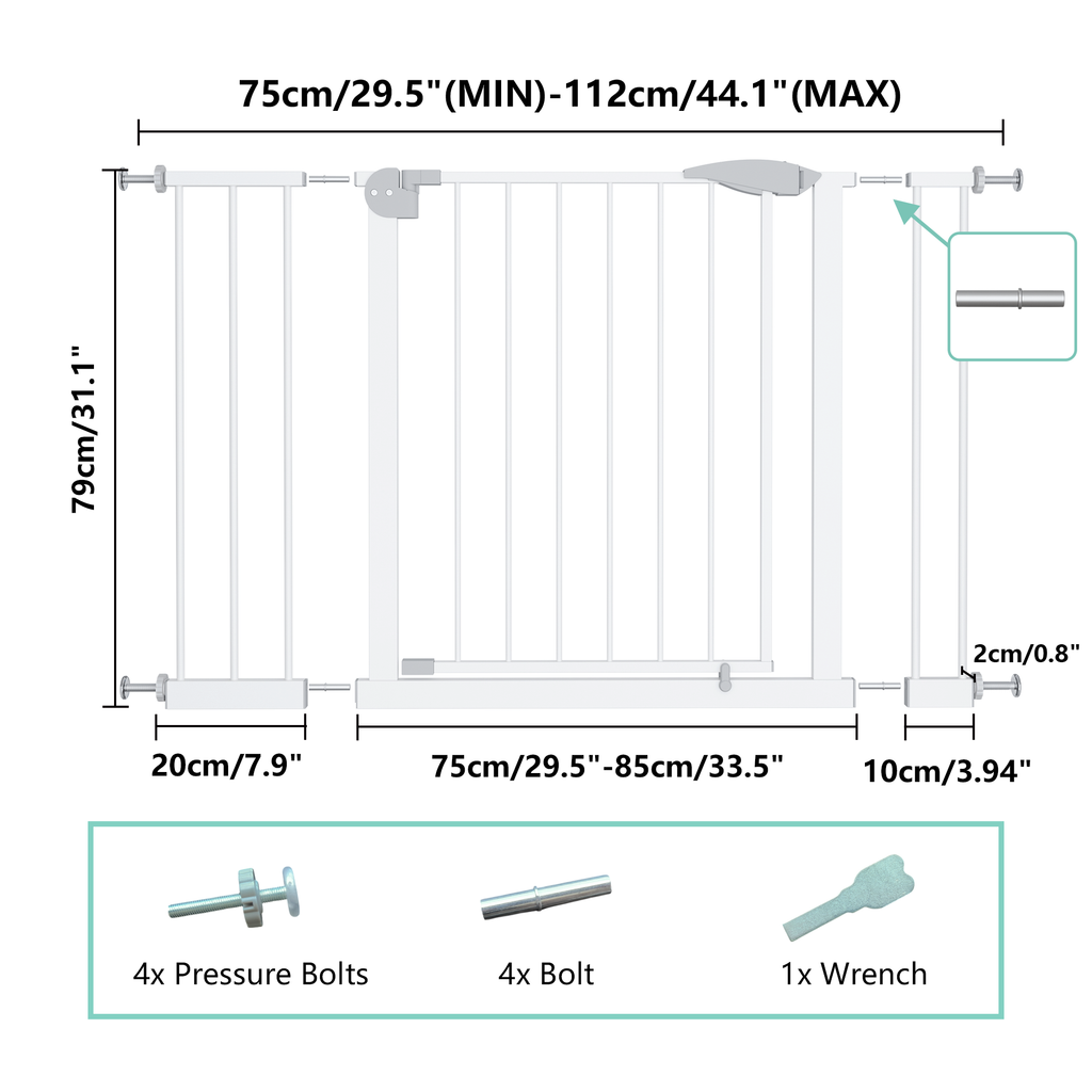 Pressure-Mounted Baby Gate for Doorways, 29.5–44.1 in.