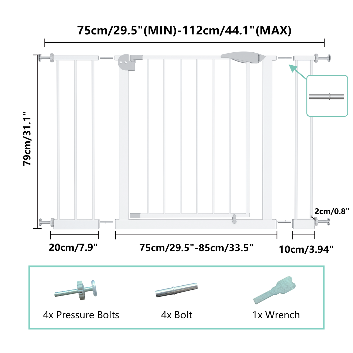 Pressure-Mounted Baby Gate for Doorways, 29.5–44.1 in.