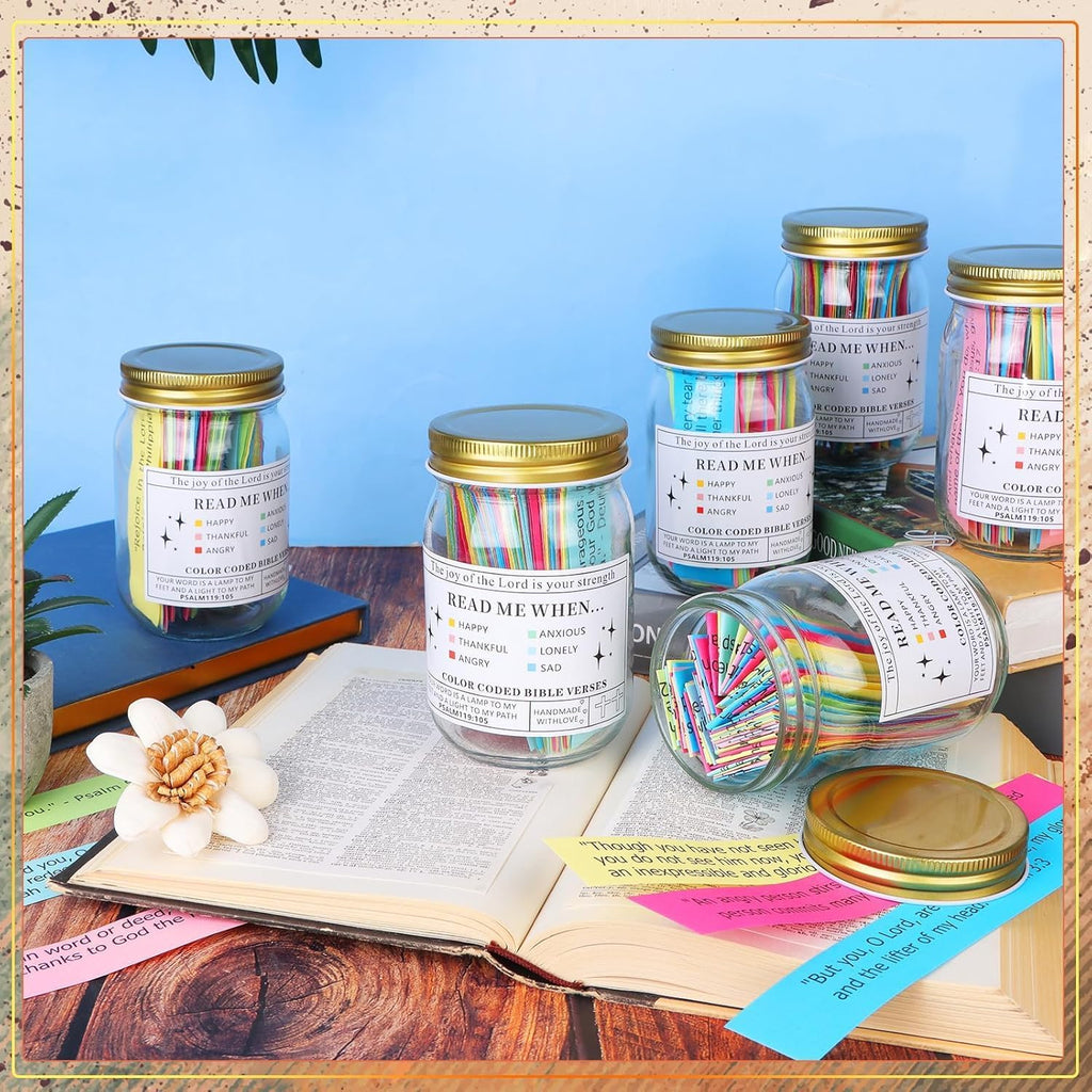 Bible Verse Jar with Color-Coded Scriptures for 6 Emotions
