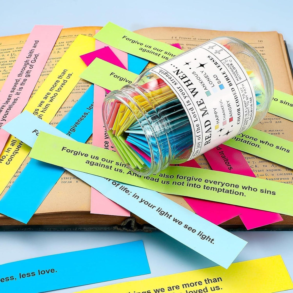 Bible Verse Jar with Color-Coded Scriptures for 6 Emotions